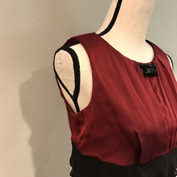 Black and burgundy midi sleeveless layered dress - Picture 5 of 13
